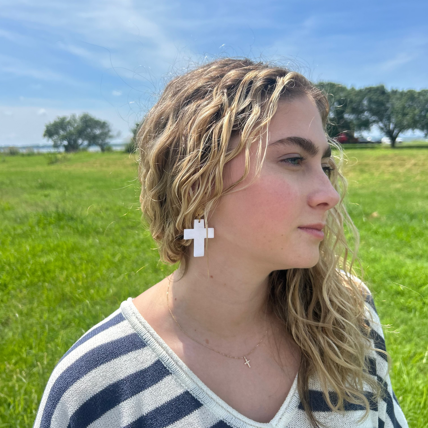 White Cross Earrings